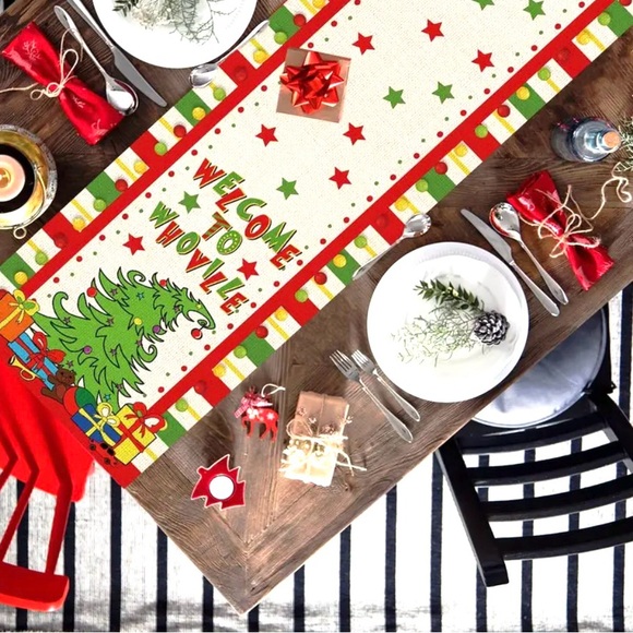 Christmas Table Runner: Welcome to Whoville Winter Holiday. Dr Seuss. 72 x 13in - Picture 2 of 4